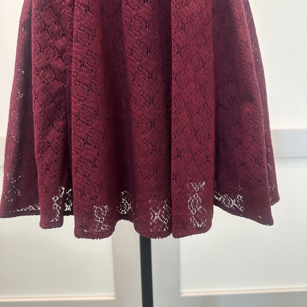 Free People Lace Dress Womens 4 Burgundy Excellent Crochet Fit Flare Mini - Picture 6 of 7